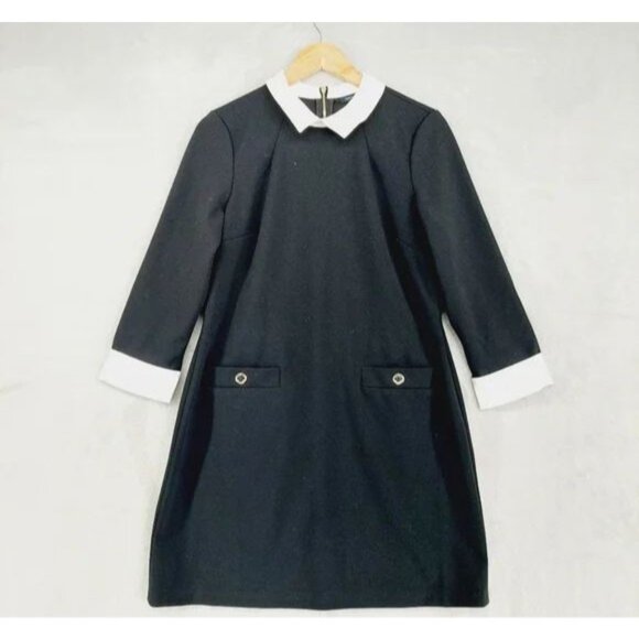 Wednesday Adams, Tommy Hilfiger school girl black + white mini dress, size 12 - Picture 1 of 4